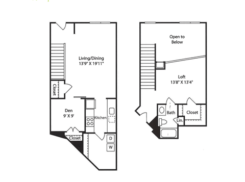 Floor plan for 1 bed, 1 bath, 950 sqft